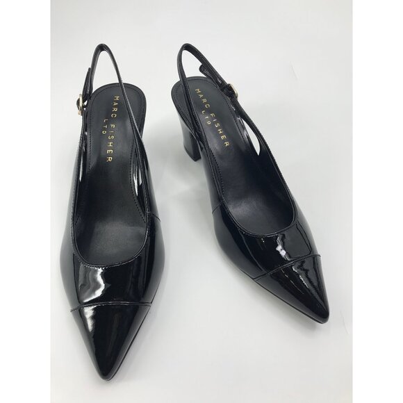 Marc Fisher Blakeley Slingback Pump Heel Black Patent Leather Size 7 NEW - Picture 1 of 7